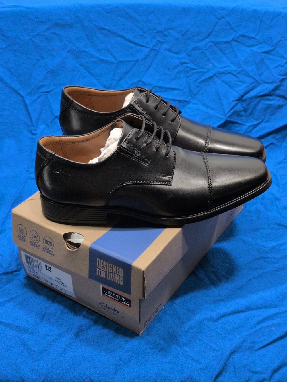 New In Box Men's CLARK'S collection Tilden Black Leather Oxford Shoes 10w